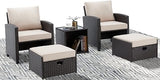 5-Piece Patio Furniture Set, Wicker Rattan Outdoor Chairs with Ottomans