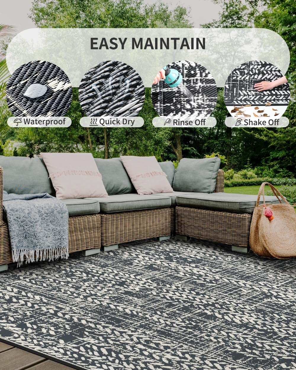 Outdoor Rug 8x10 Waterproof-Patio Rug Mat Outdoor Carpet Reversible RV Camping