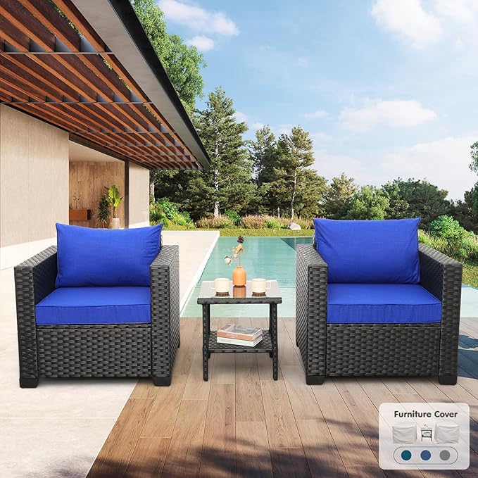 3 Piece Patio Set Patio Conversation Sets Outdoor Chairs and Glass Side Table