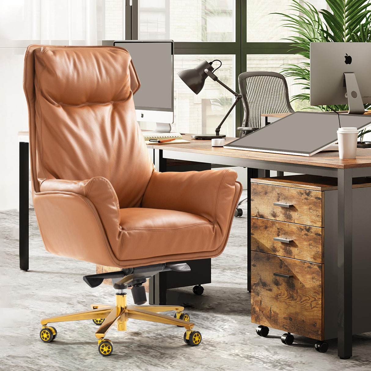 Austin Genuine Leather Office Chair,Upholstered Executive Office Chair Modern Reclining