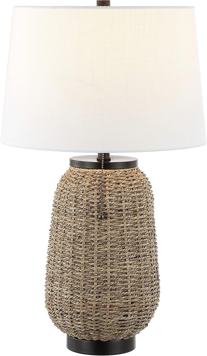 Chakrii 25" Rustic Bohemian Iron/Rattan LED Table Lamp with Pull-Chain Classic Nghtstanid Lamp