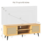 TV Stand for Living Room, for 55 Inch TV, Rattan Entertainment Center with 2 Cabinets,