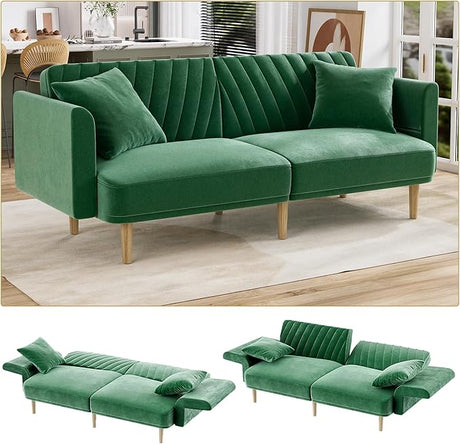 Velvet Futon Sofa Bed, 75.3" Couch Small Sofa, Loveseat, Convertible Futon Sleeper Sofa