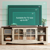 Farmhouse TV Stand for 65 Inch TV, Wood Entertainment Center with Glass Door Storage