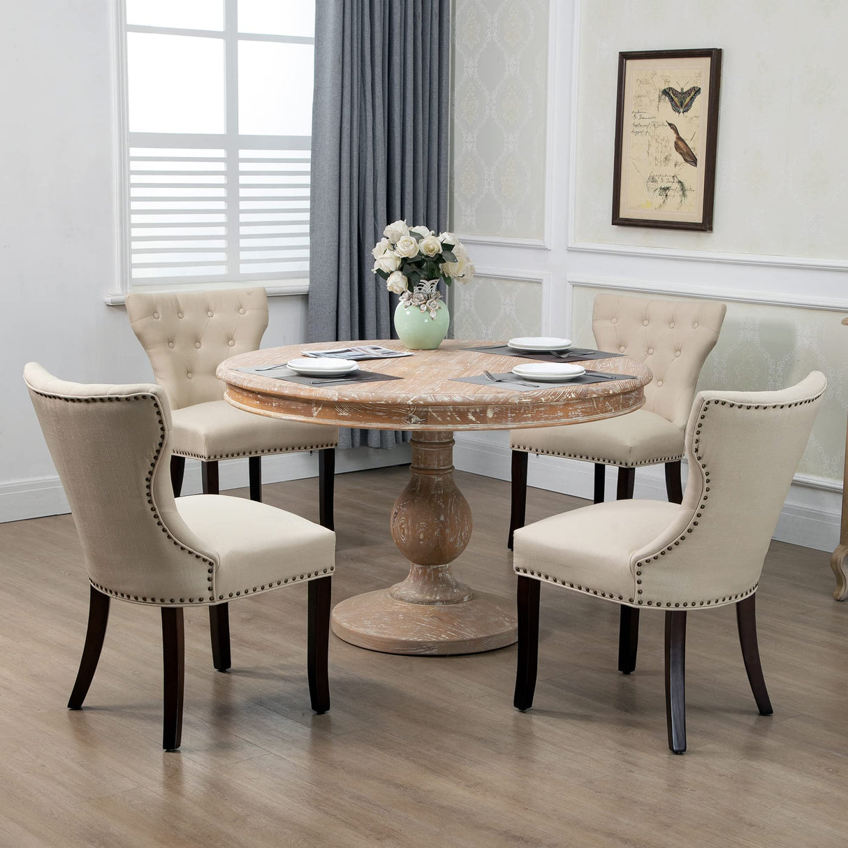 Fabric Dining Chairs Set of 2, Tufted Dining Room Chairs,Upholstered Solid Wood Accent