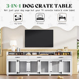 95" Dog Crate Furniture with Storage - 3-Room Wooden Kennel TV Stand