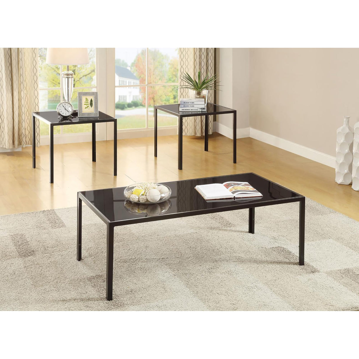 Warm Medium Brown 3-Piece Occasional Set,Living Room Table Modern Funiture Table