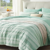 King Size Comforter Set, 7 Pieces Bed in a Bag Blue Striped, Lightweight Cationic Dyeing