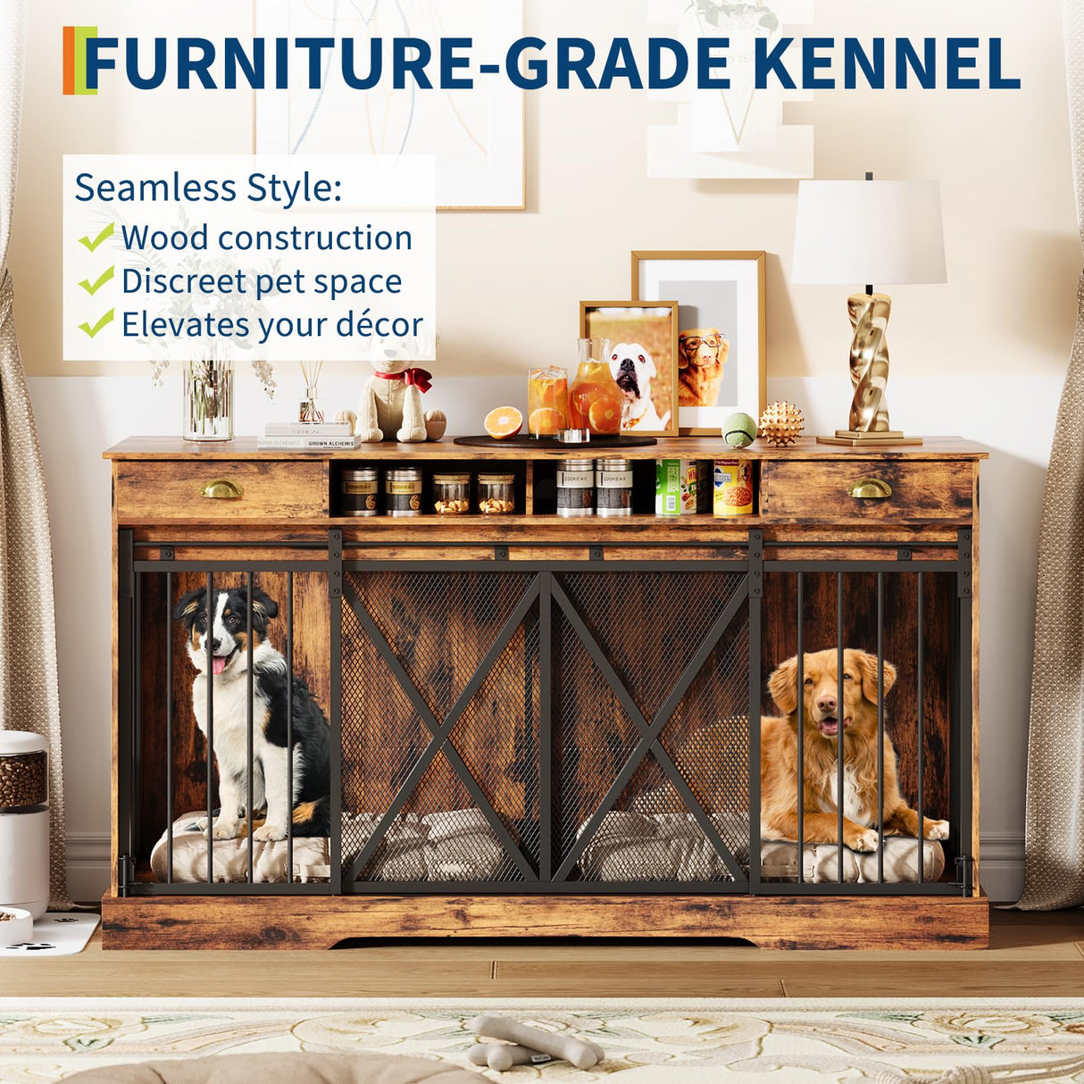 63" Extra Large Double Dog Crate with Removable Divider