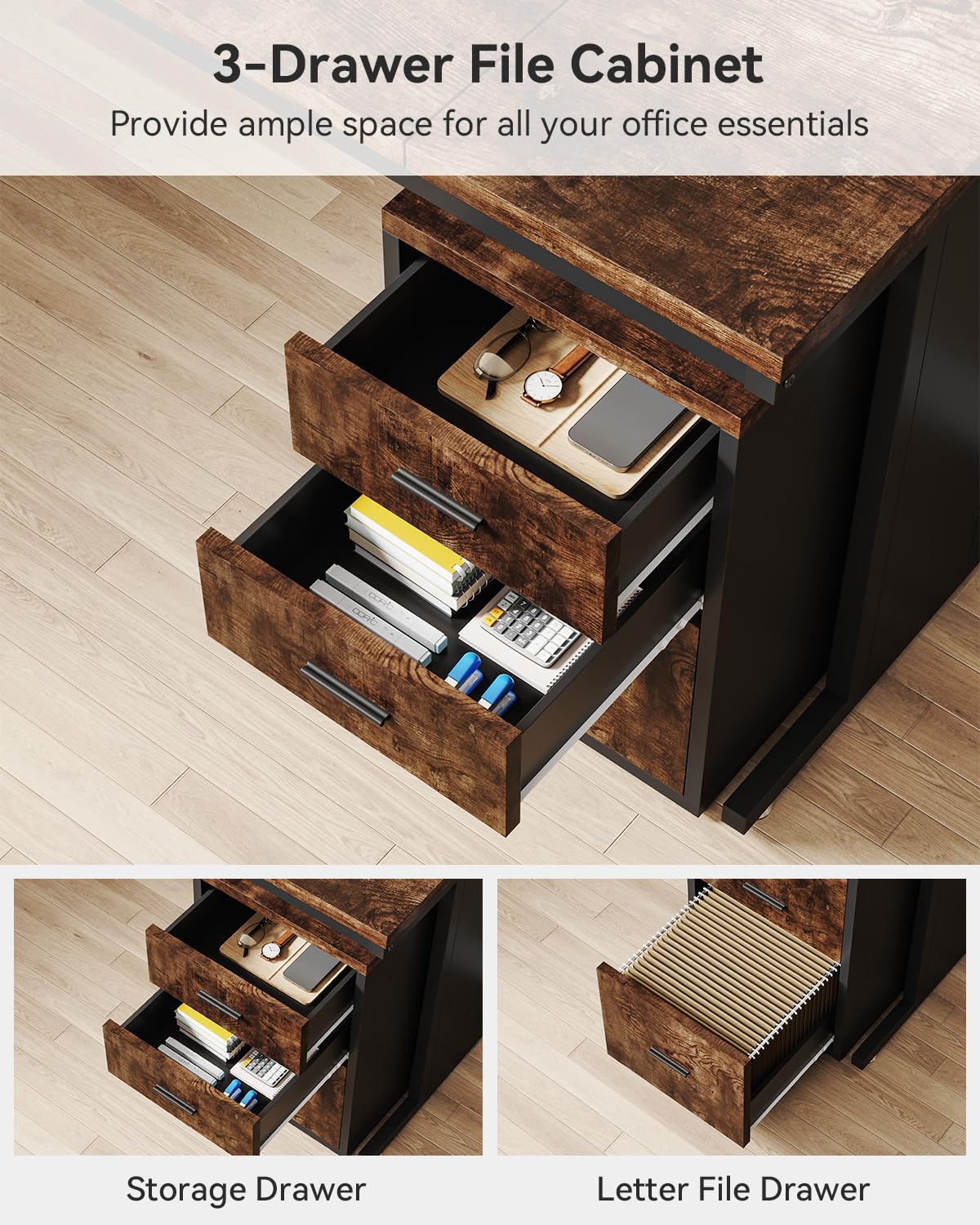 ProWork L-Shaped Executive Desk with Hutch, 5 Shelf Bookcase, and Lateral File Cabinet