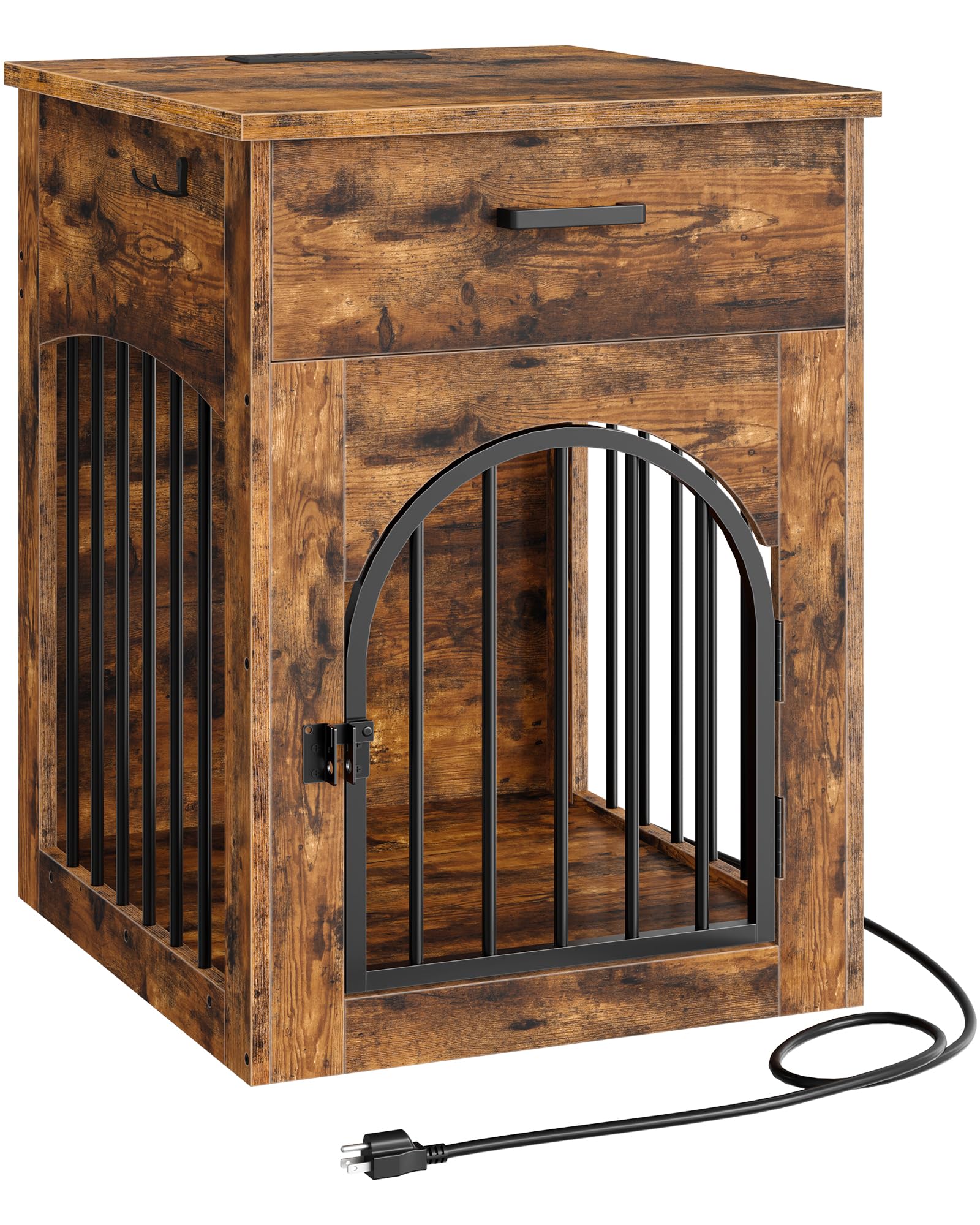 Wooden Dog Crate Furniture with Charging Station & Storage