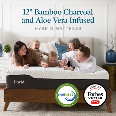 12 Inch Hybrid Memory Foam Infused with Bamboo Charcoal and Aloe Vera-Encased Spring Support