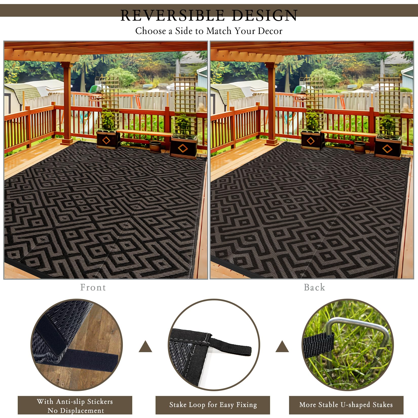 Outdoor Rug 6x9ft Waterproof for Patios Clearance, Reversible Plastic Straw