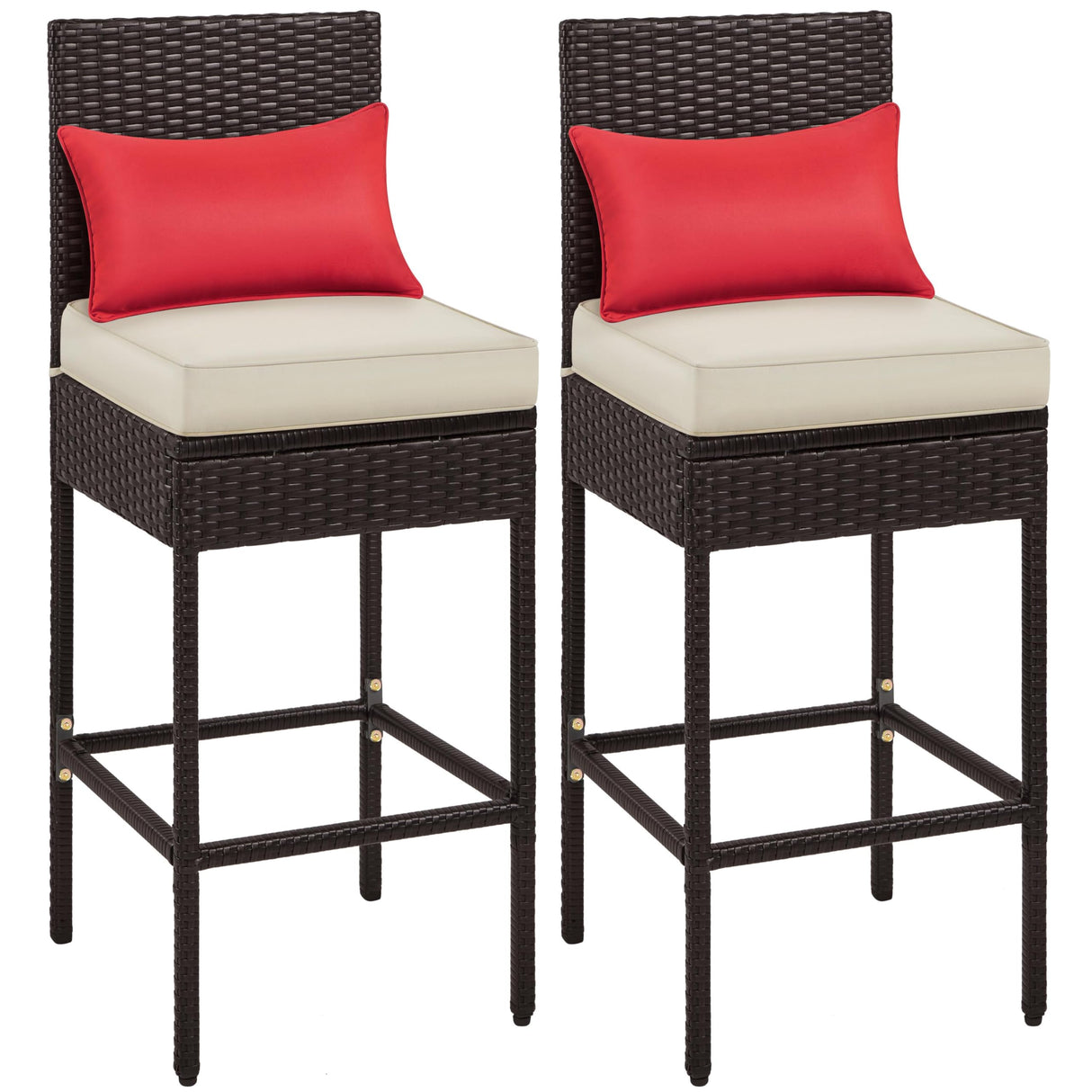 Set of 2 Patio Bar Stools, Outdoor PE Rattan Bar Height Chairs