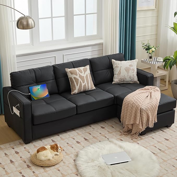 65" W Morden Linen Fabric Sofa Couch w/ 2 USB Charging Ports and Wide Arms