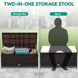 Outdoor Wicker Storage Bench Deck Box, Large PE Rattan Patio Storage Bench