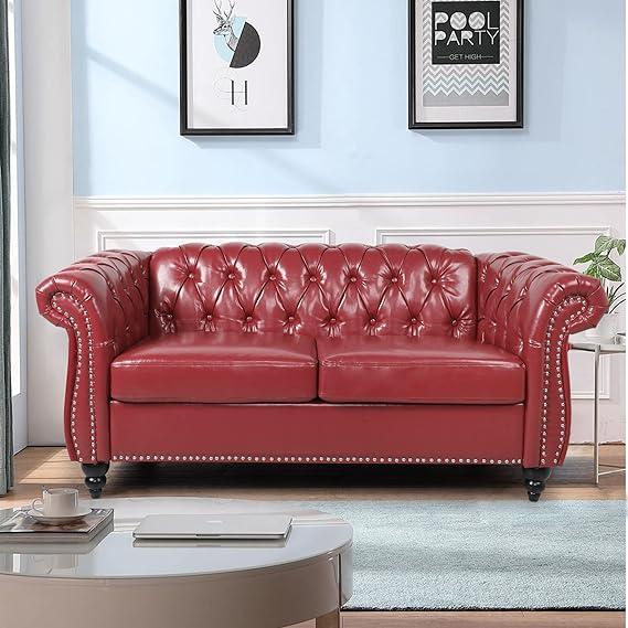 Chesterfield Sofa, Classic Tufted Upholstered Leather Couch, Modern 3 Seater Couch