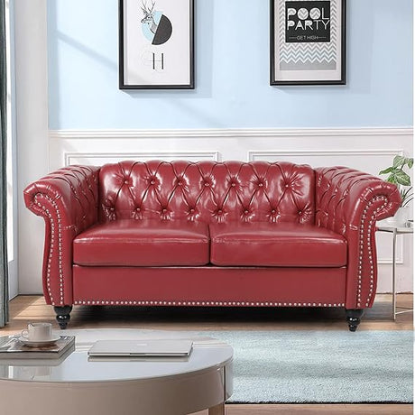 Chesterfield Sofa, Classic Tufted Upholstered Leather Couch, Modern 3 Seater Couch