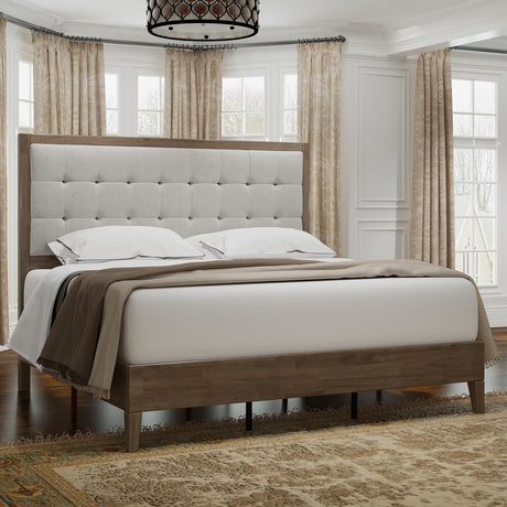 Wood Platform Bed Frame Full Size Upholstered Tufted Headboard/Solid Wood Bed No