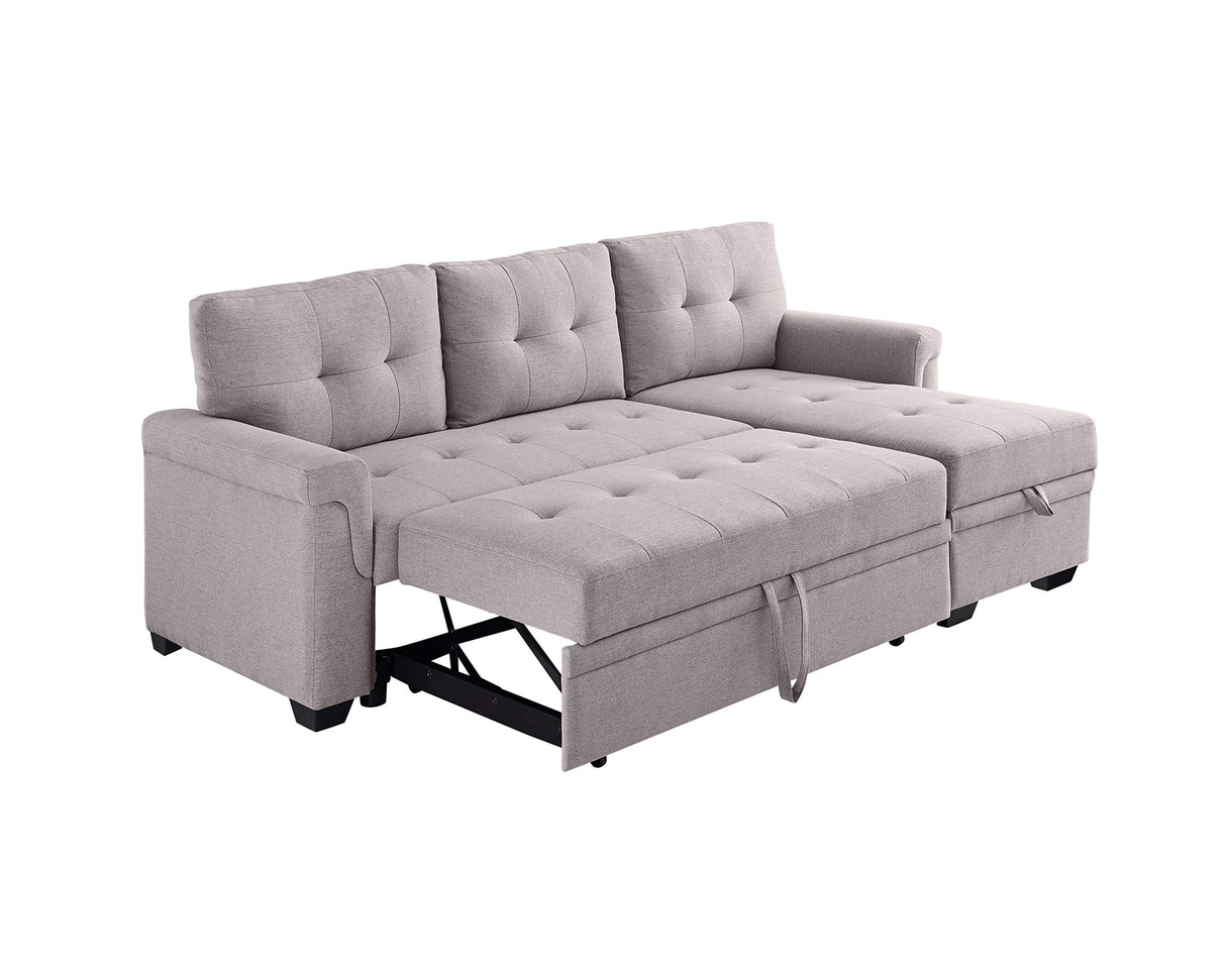 86" Reversible Sleeper Sofa with Chaise Storage Sectional, Light Gray