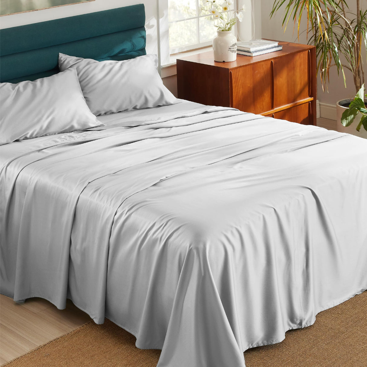 Lyocell Cotton Sheet Set - Cooling Bed Sheets Queen,