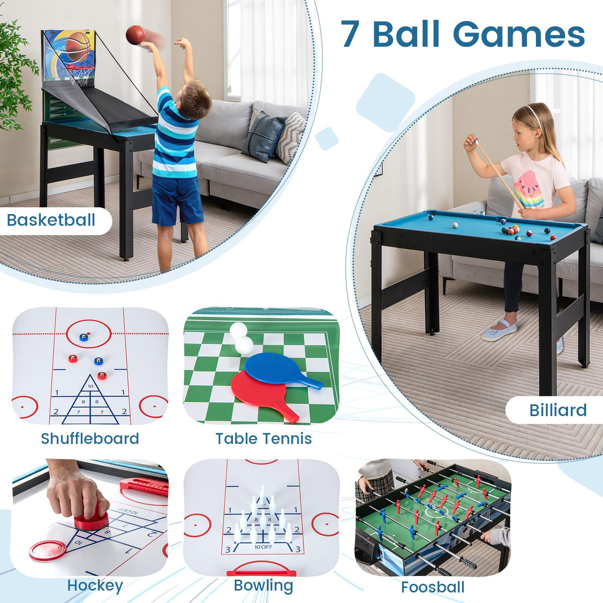 Multi Game Table 48", 14 in 1 Combo Game Table w/Basketball, Billiards, Foosball