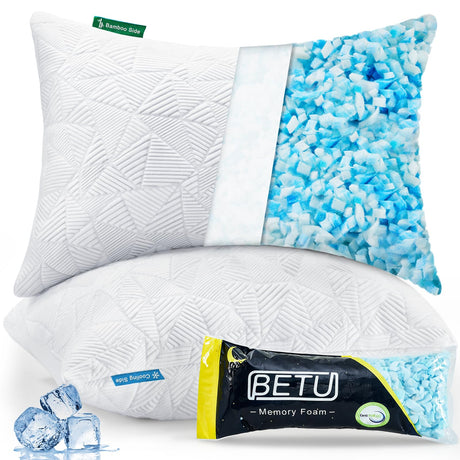 Cooling Pillows Queen Size Set of 2, Shredded Memory Foam Cool Pillows for Hot Sleepers,