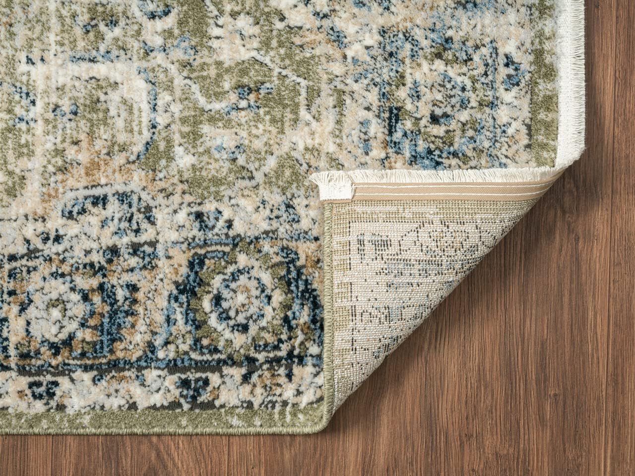 Vintage Blue Green Area Rug 9x12 - Non-Shedding Medium Pile