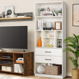 White Bookshelf, 71" Tall Bookcase with 2 Drawers, Wooden Bookcases 4-Tier Open Shelves