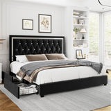 Full Size Bed Frame with 4 Storage Drawers and Adjustable Headboard, Modern