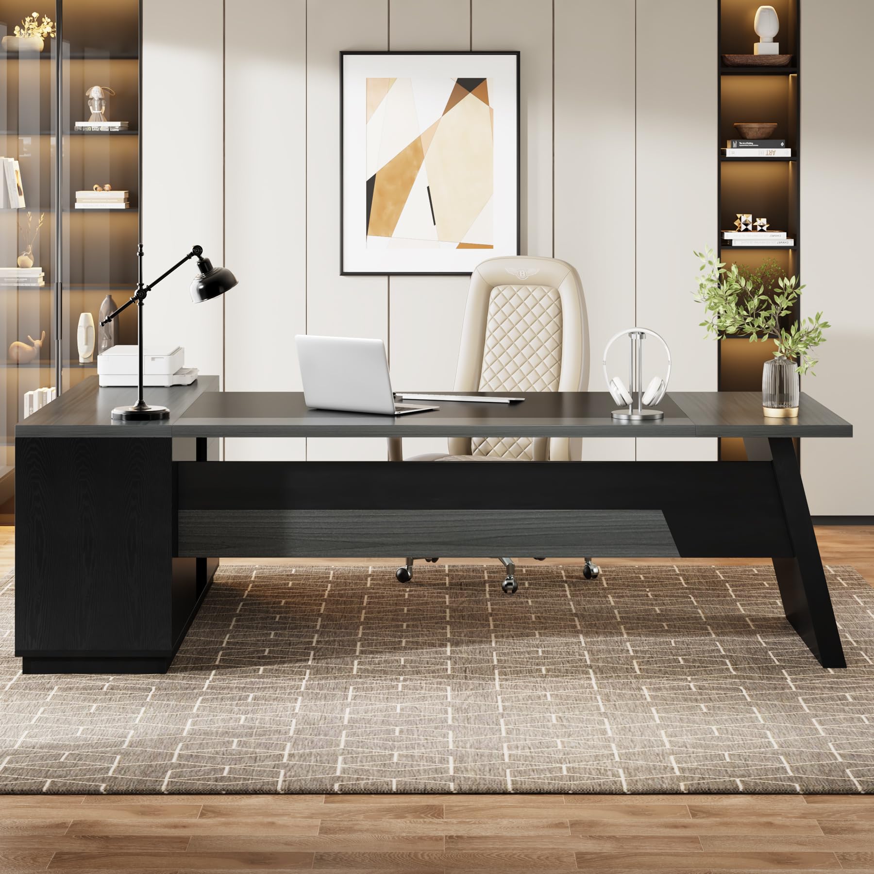 78" L-Shaped Executive Desk, Large Modern Office Desk