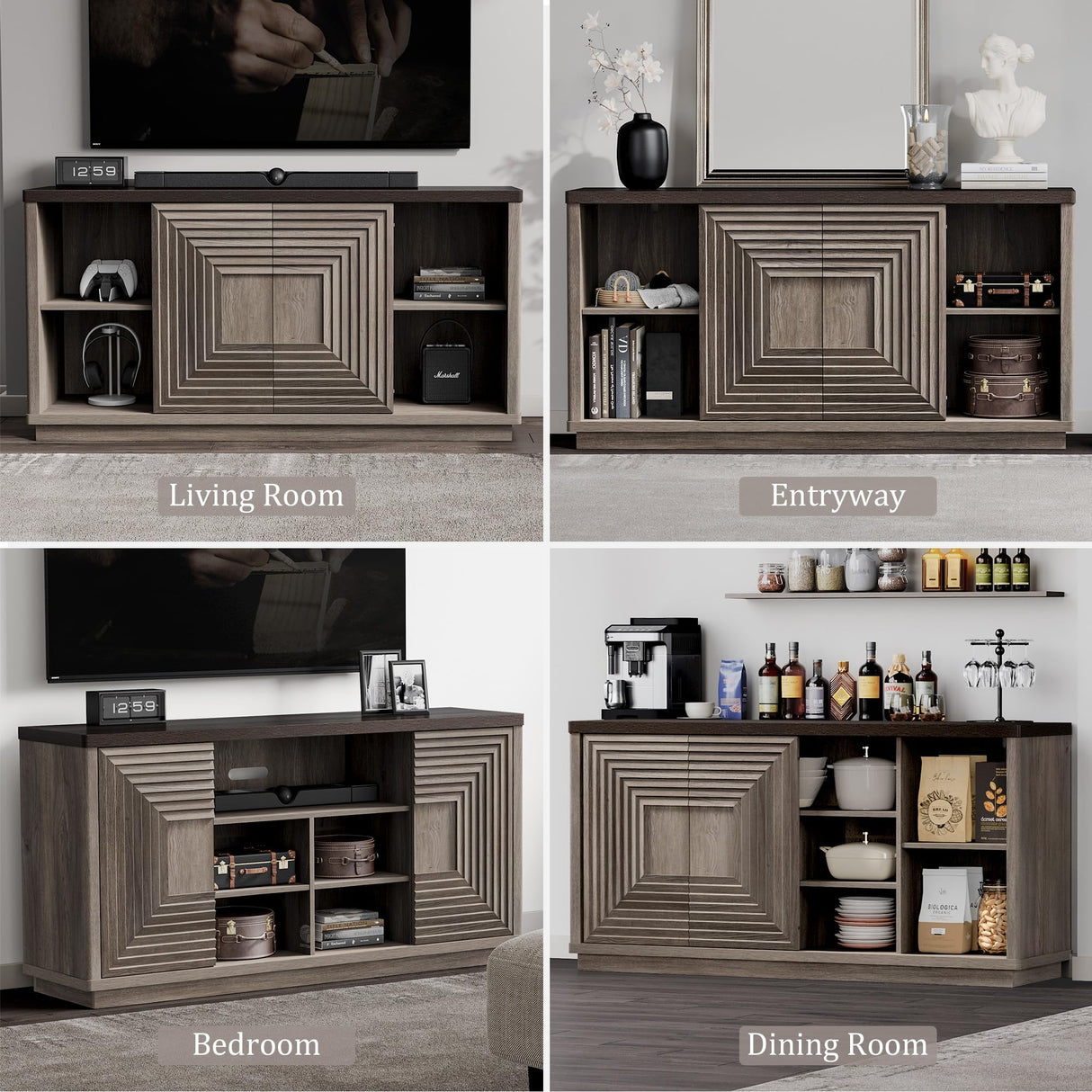 Large TV Stand for Living Room - Wood TV Console Entertainment Center with Storage