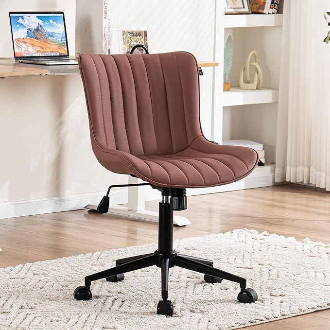 Black Ergonomic Home Office Desk Chair with Wheels Comfy Armless Criss Cross Chair