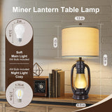 26" Vintage Lantern Table Lamps Set of 2 with USB Charging Ports