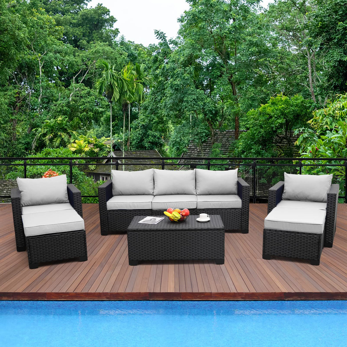 6 Pieces Outdoor PE Rattan Conversation Couch Sectional Chair