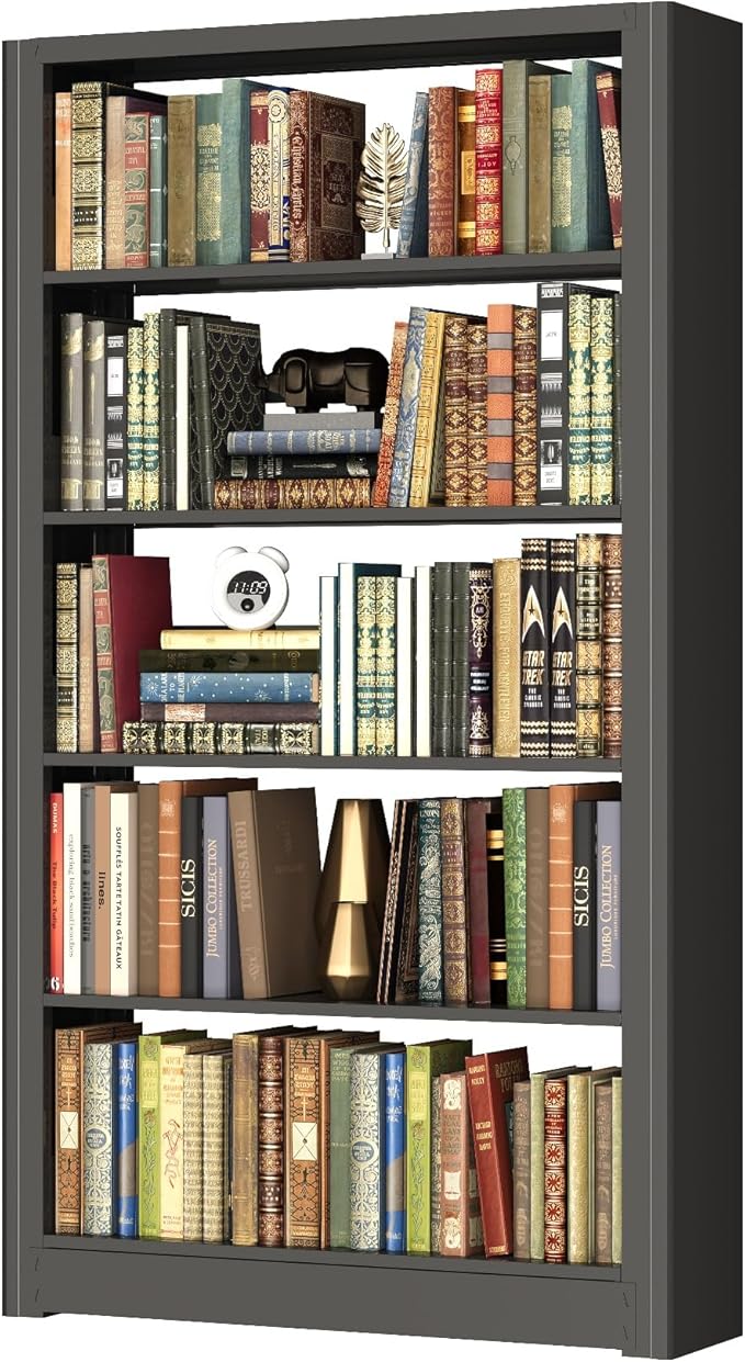 Metal Bookcase, 14" Deep Bookshelf, 66" Tall Bookcases with Adjustable Shelves