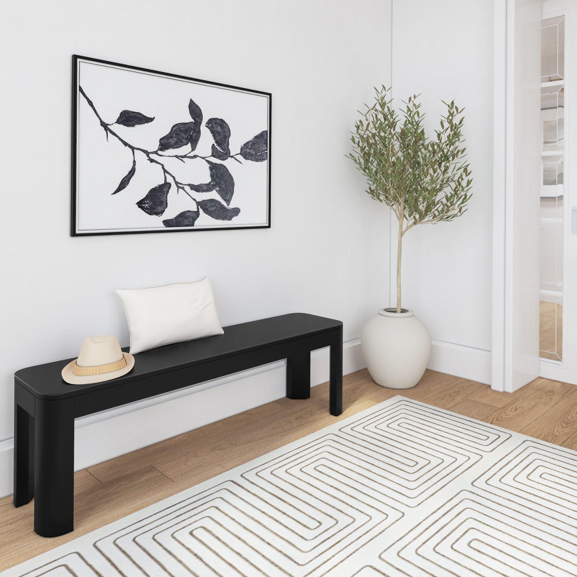Contour Bench, Modern Rounded 58 Inch Dining Bench