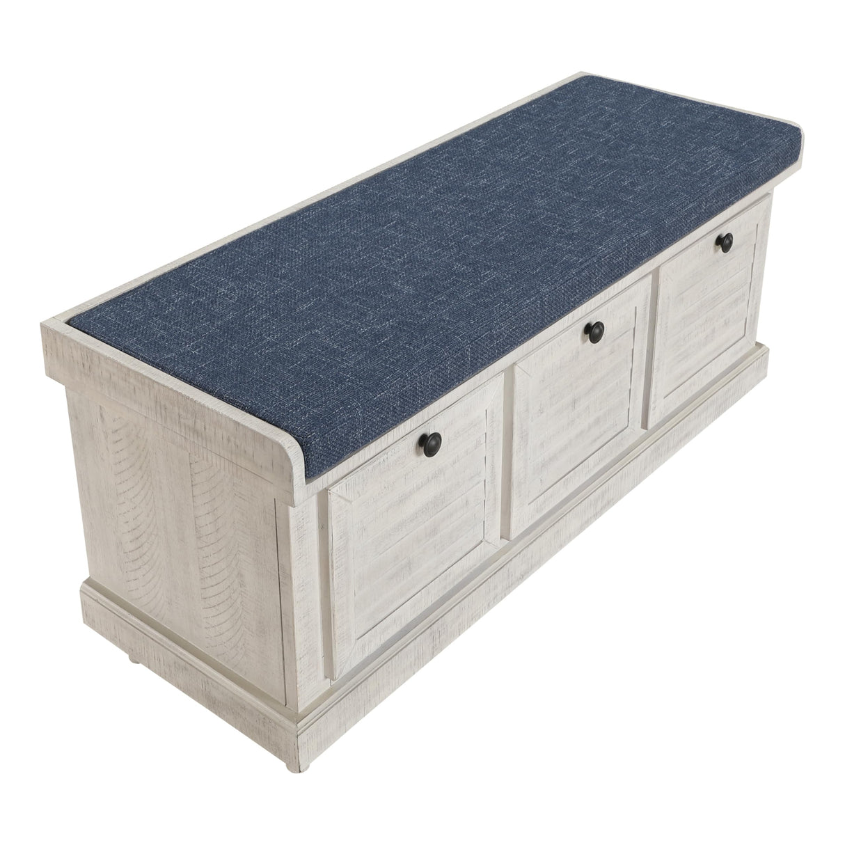 Dover Coastal Lift-Top Storage Bench with Shutter Face Styling, Distressed White Finish