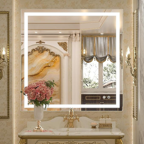 55 x 36 Inch LED Bathroom Mirror with Lights,White/Warm/Natural Lights,Dimmable,