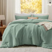 King Size Comforter Set - Sage Green Prewashed Bedding 3 Pieces
