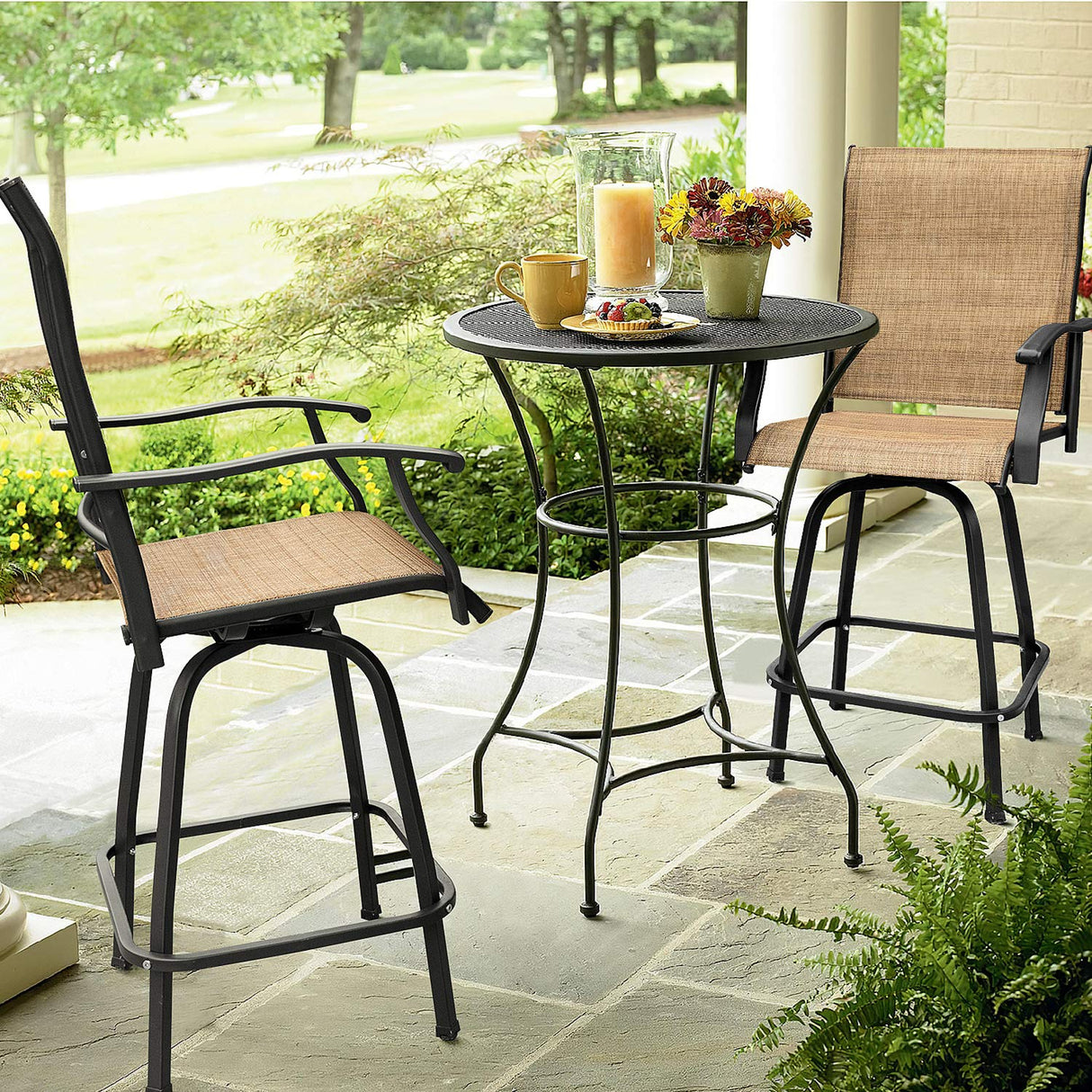 Patio Bar Stools Set of 2 All-Weather Outdoor Patio Furniture Set Counter Height Tall Patio