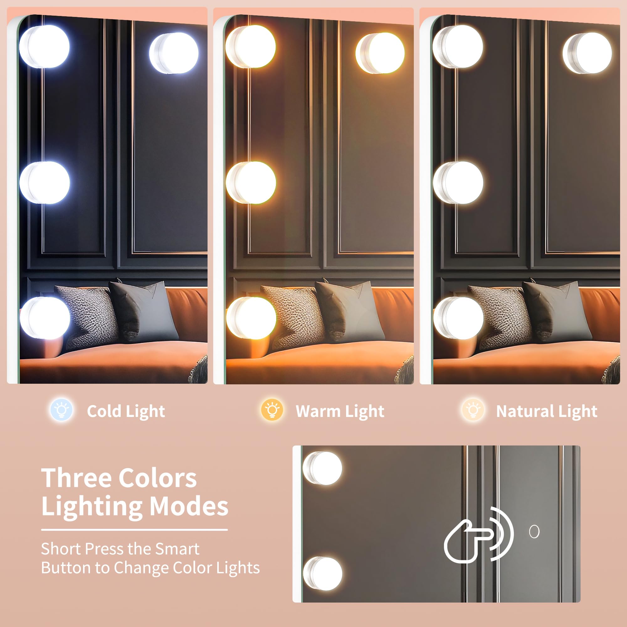 Full Length Mirror with Lights, 65" x 22" Led Standing Mirror,