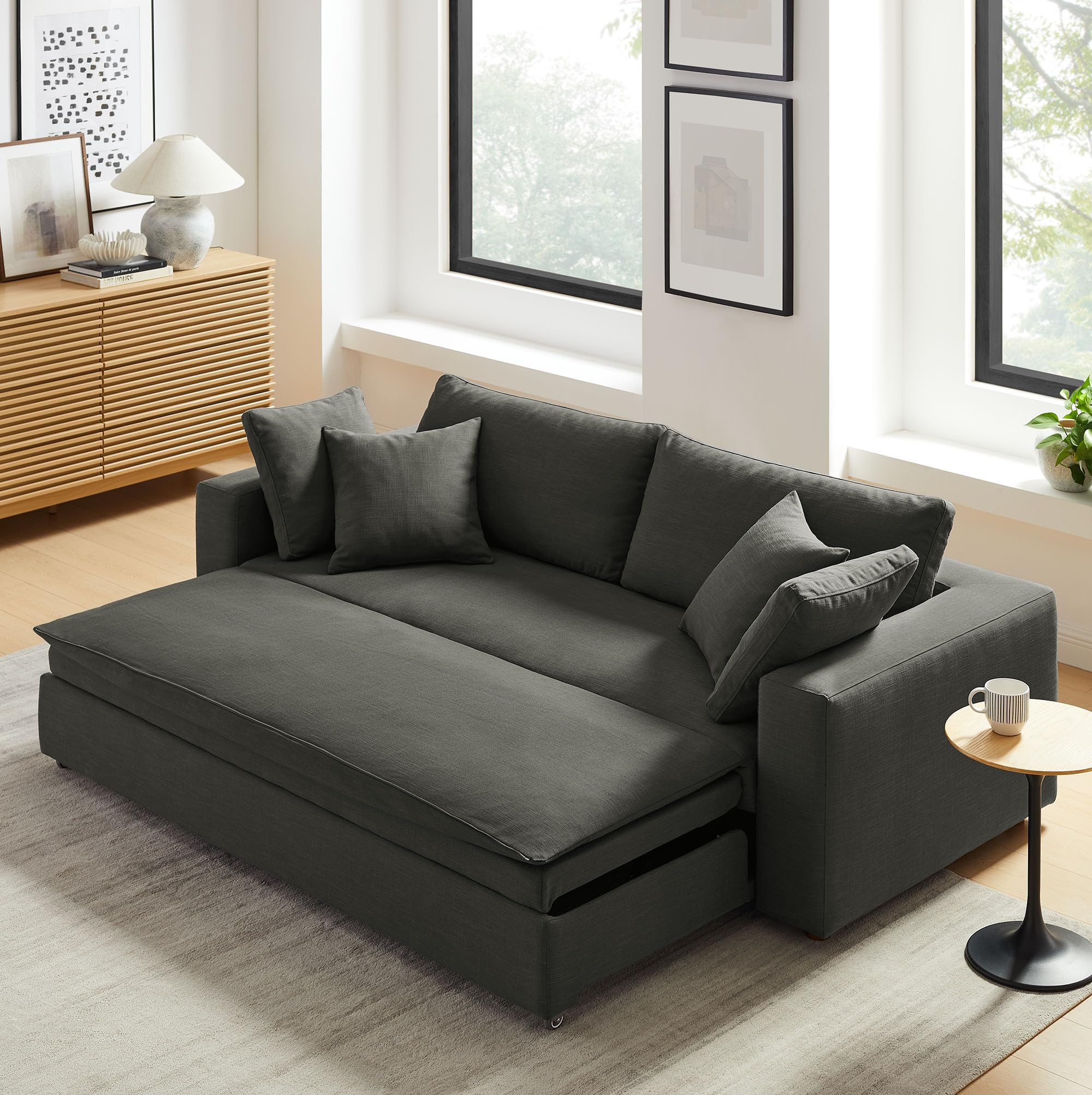 Commix Down Filled Fabric Sleeper Sofa in Gray