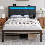 LumeoGlow Upholstered Bed Frame with LED Lights & Charging Station