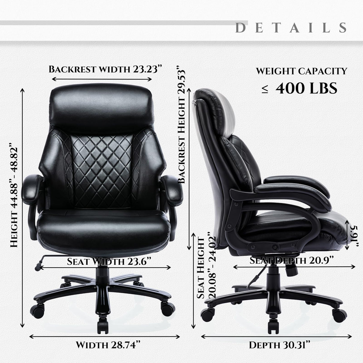 Big and Tall Office Chair 400lbs, Heavy Duty Wide Desk Chair with Extra Wide Seat