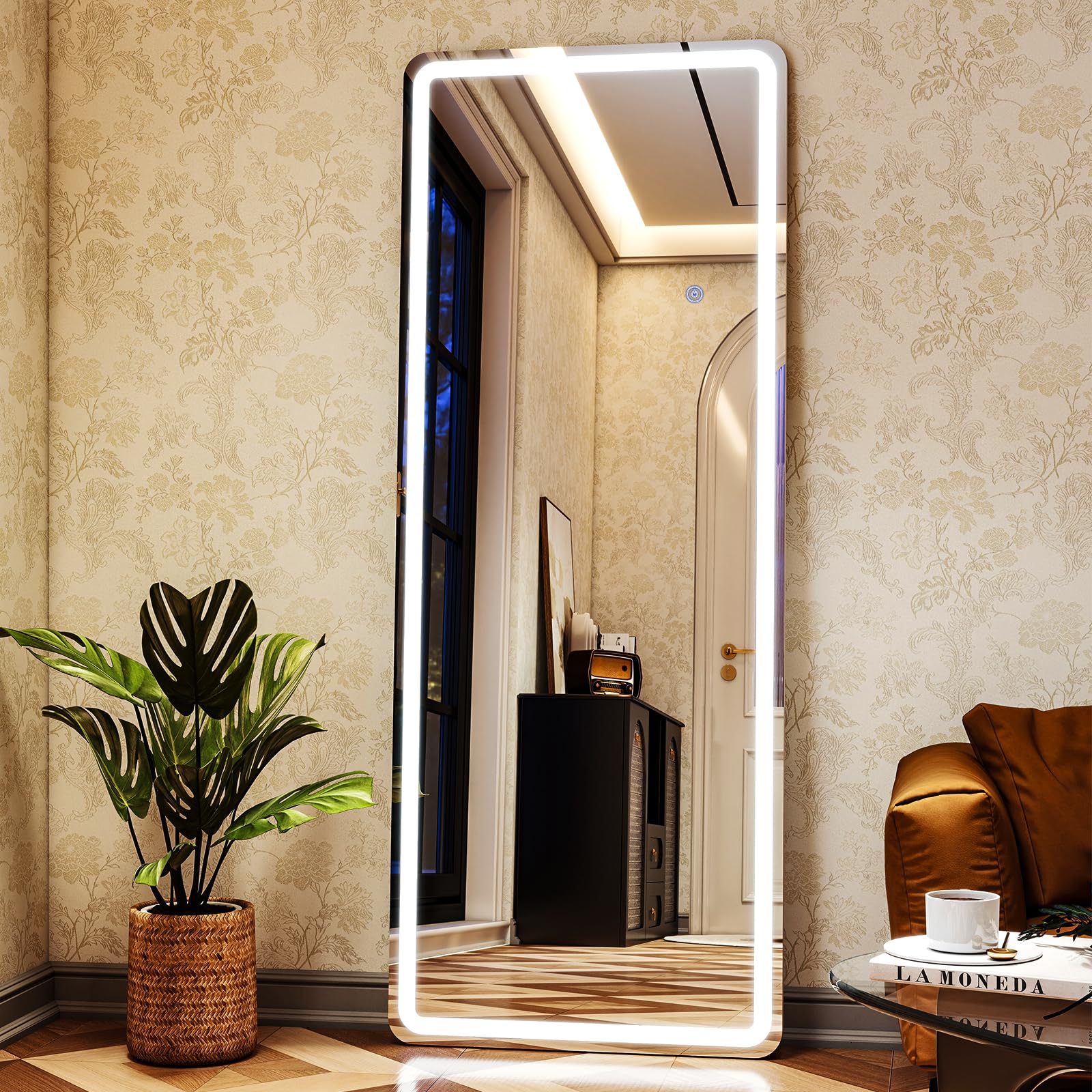 LED Rectangular Corner White Full Length Mirror - 20“ x 63” Brightness Adjustable