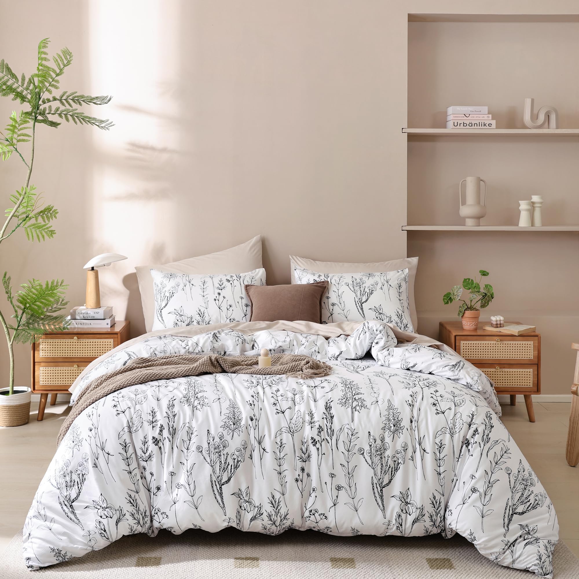 Queen Comforter Set - Floral Comforters Queen Size, White Comforter, 3 Pieces,