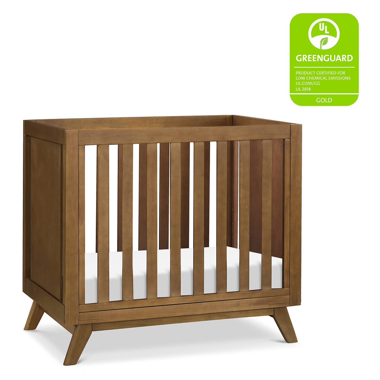 Otto 3-in-1 Convertible Mini Crib with 4" Mattress in Walnut, Greenguard Gold Certified