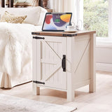 Nightstand with Charging Station, 18 Inch Farmhouse End Table