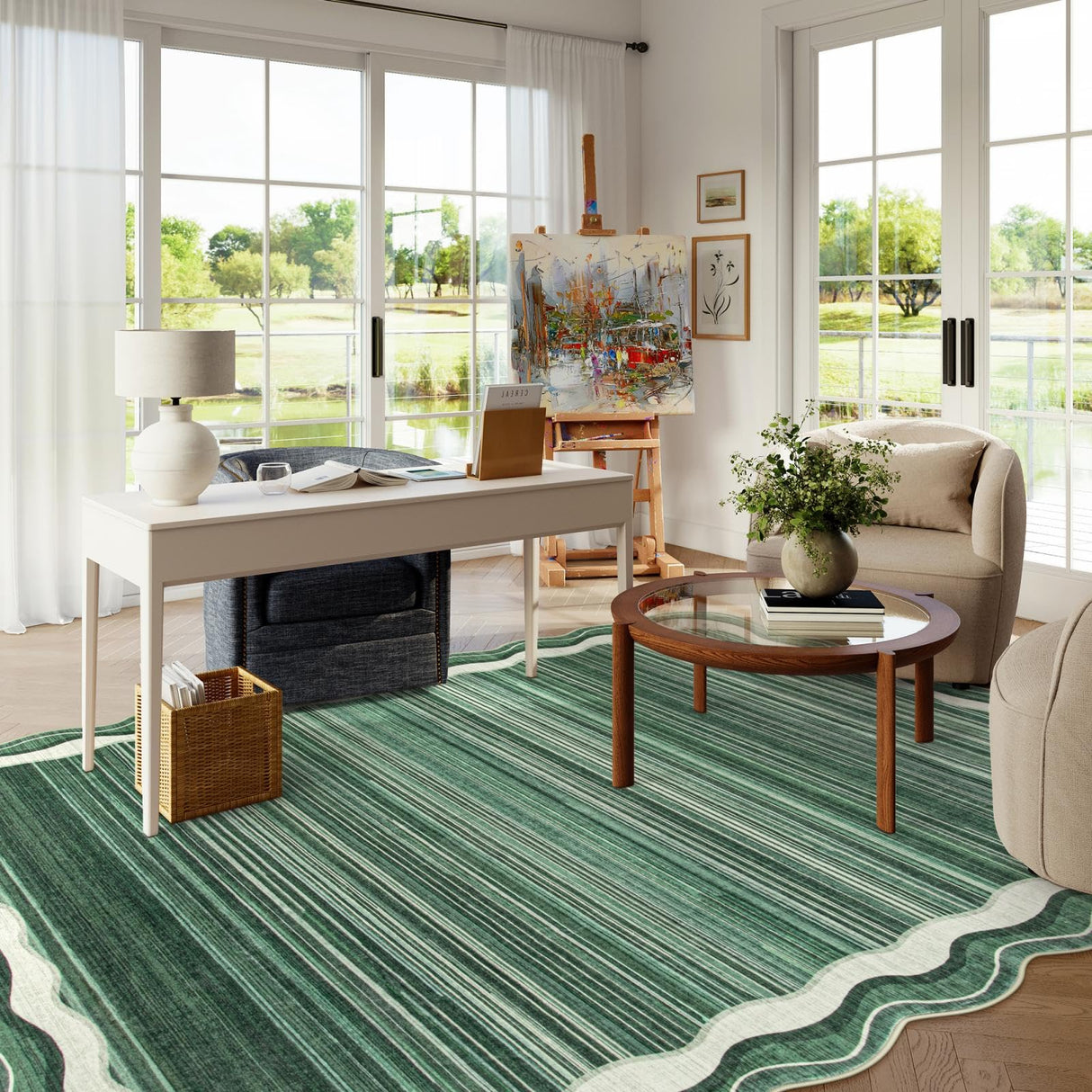 Green Rugs for Living Room,Modern 8 x 10 Area Rugs for Living Room,Soft Non-Slip Rugs